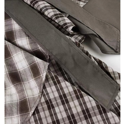 Irregular hem check skirt E7010