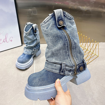 Washed Denim Boots D0014