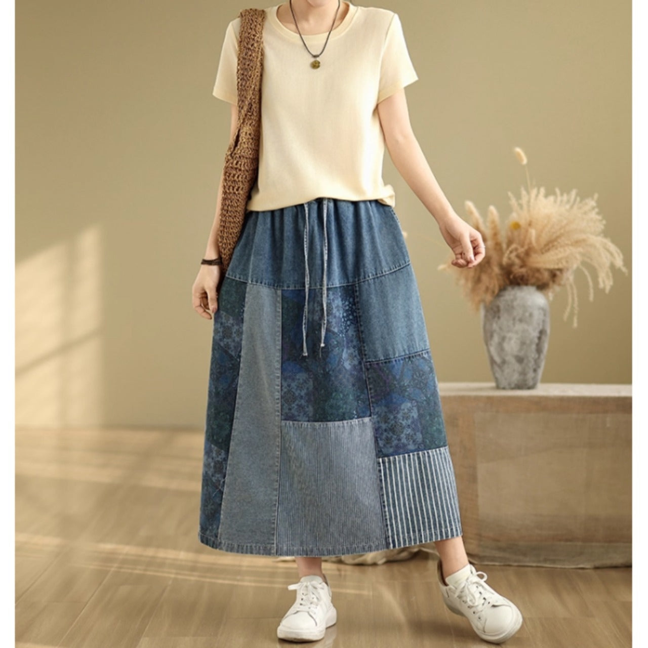 Patchwork denim skirt D0073