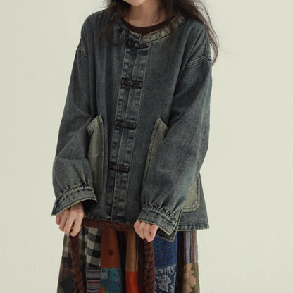 Collarless denim jacket D0085