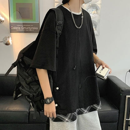 Faux layered short sleeve tops HL2555