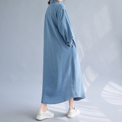 Long denim shirt one piece D0076