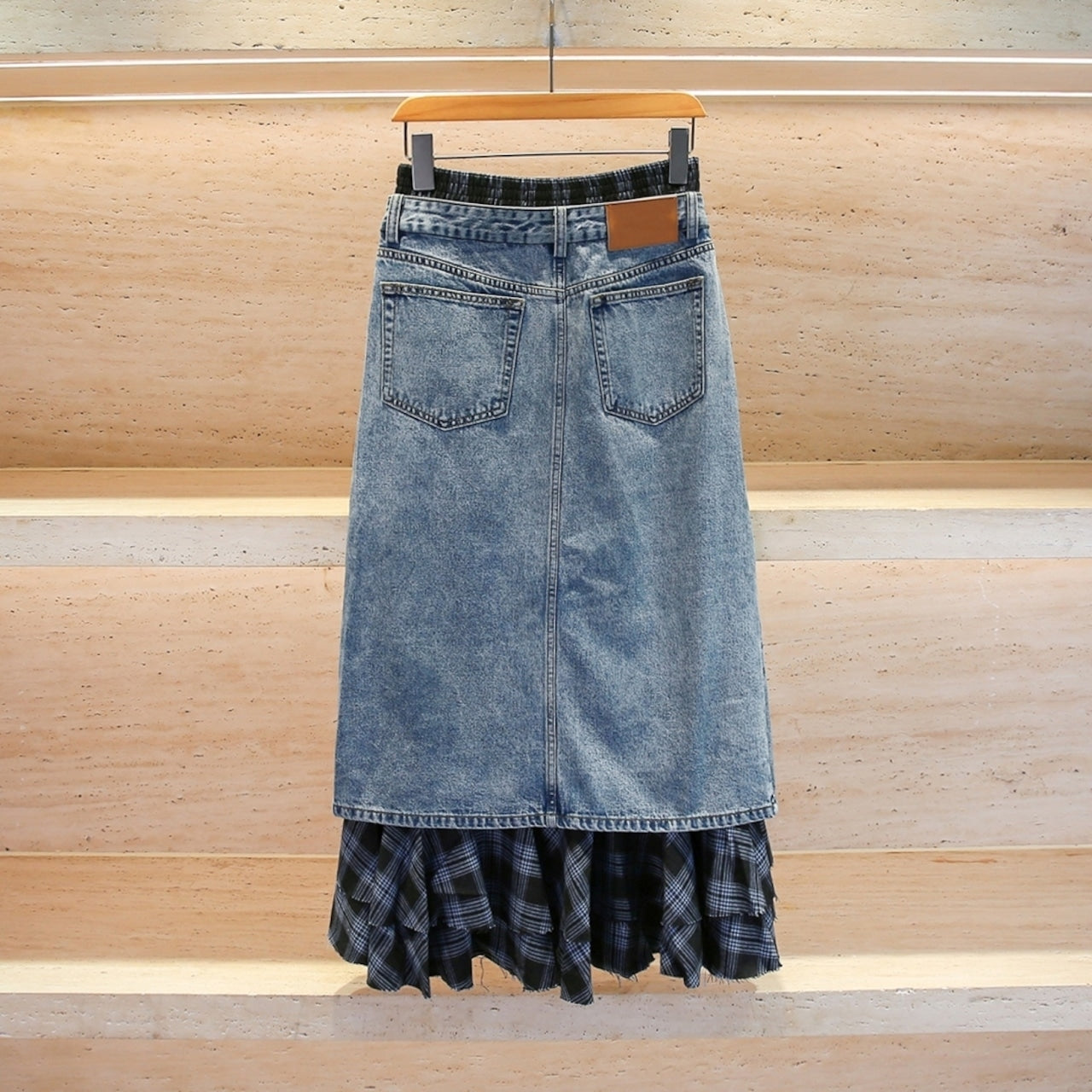 High Waist Plaid Denim Skirt D0056
