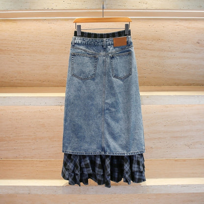 High Waist Plaid Denim Skirt D0056