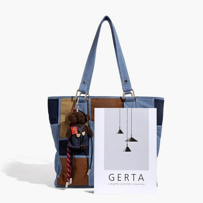 Blocking denim tote bag D0130