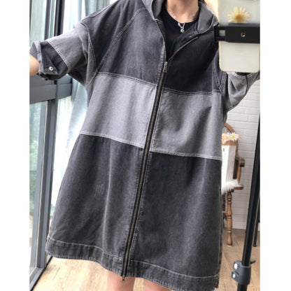 Bicolor hooded denim jacket D0080