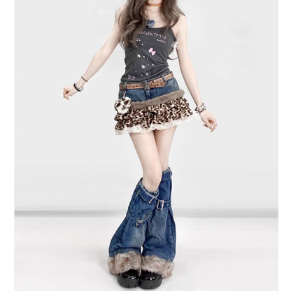 Denim & Leopard Mini Skirt E7038