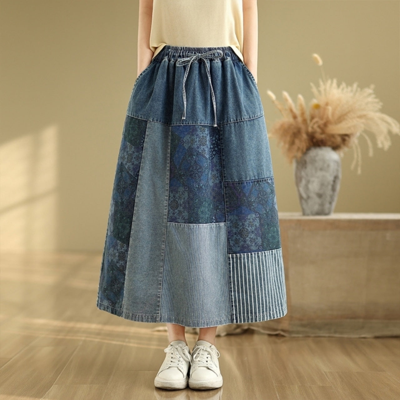 Patchwork denim skirt D0073