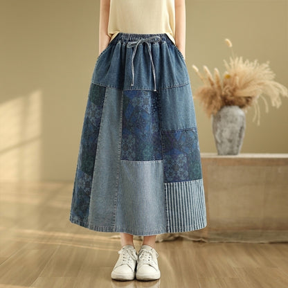 Patchwork denim skirt D0073
