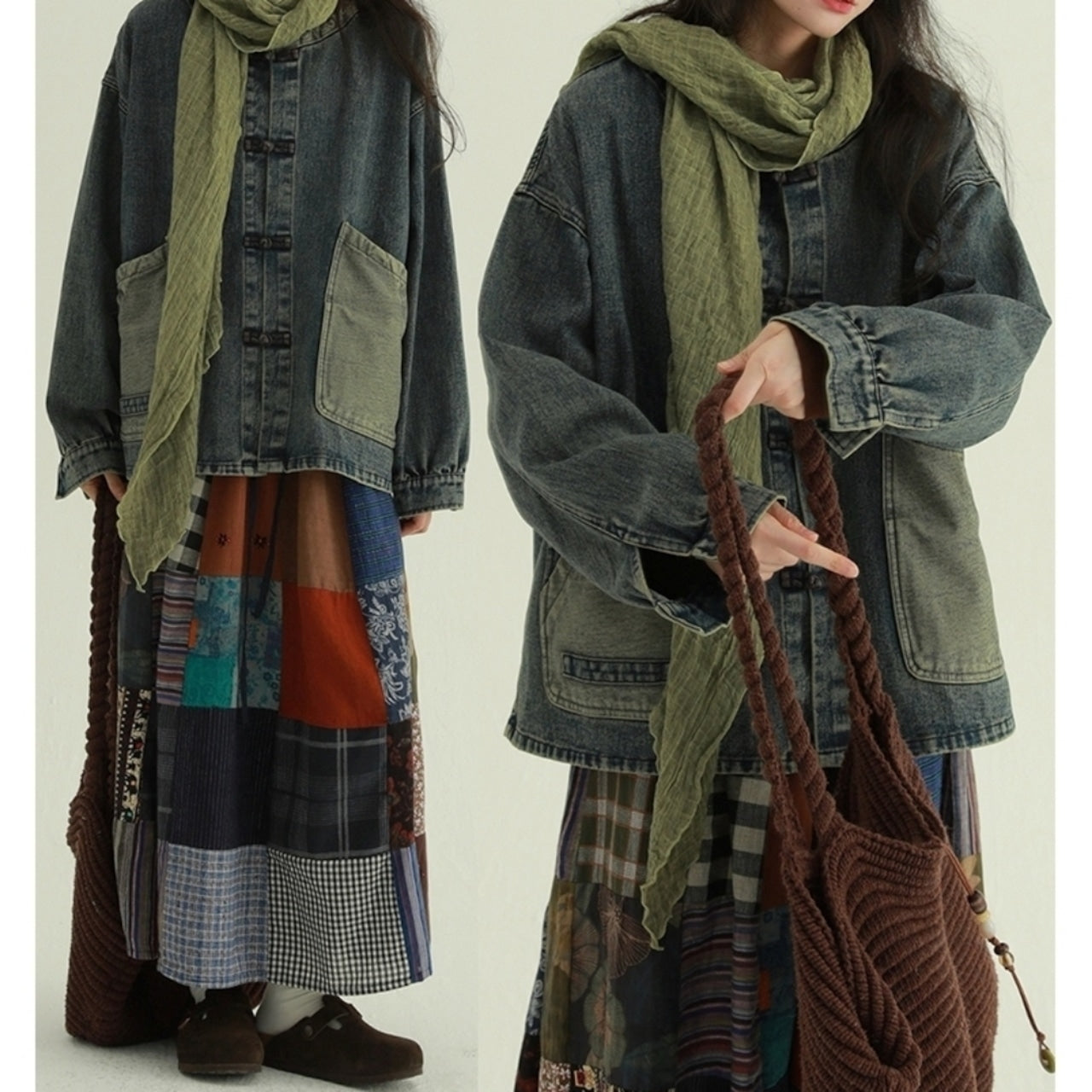 Collarless denim jacket D0085