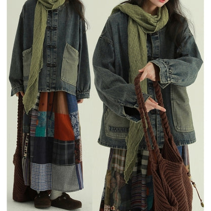 Collarless denim jacket D0085