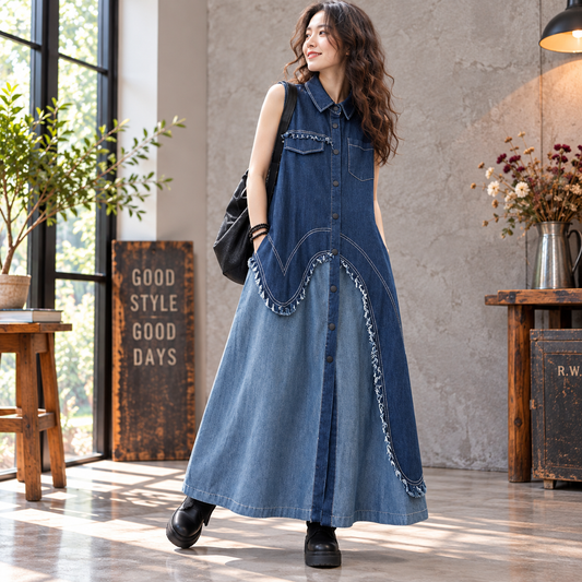 Sleeveless denim one piece D0066