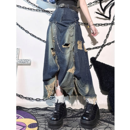 Safety pin design Denim skirt D0058