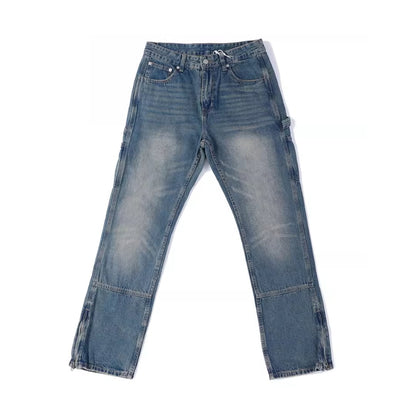 Washed Blue Straight Denim Jeans HL1991