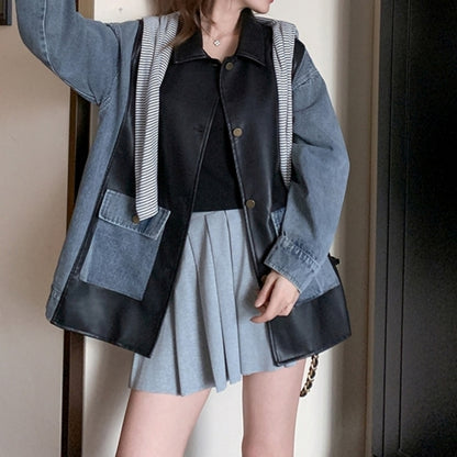 Different material mix denim jacket D0097
