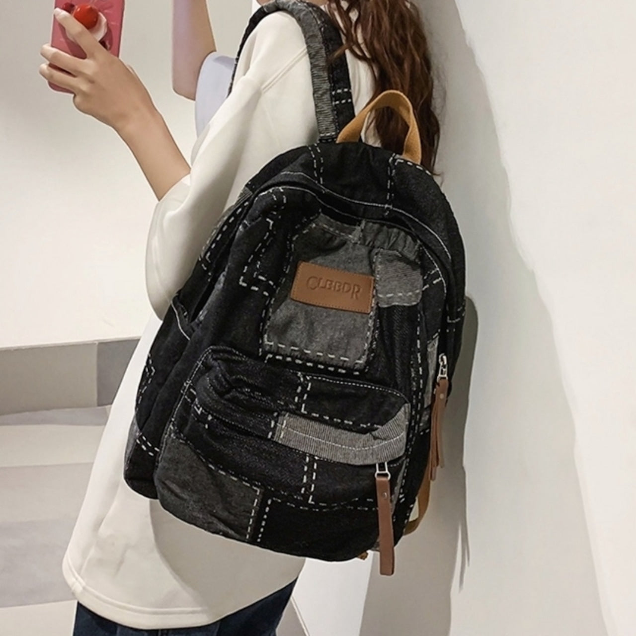Patchwork Denim Backpack D0035