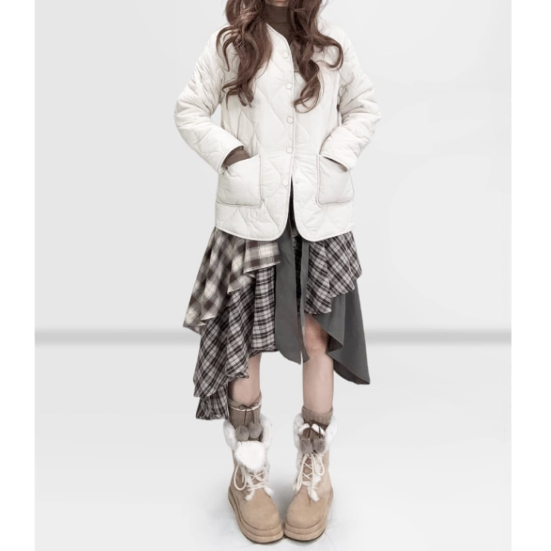 Irregular hem check skirt E7010