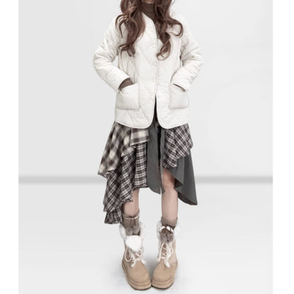 Irregular hem check skirt E7010