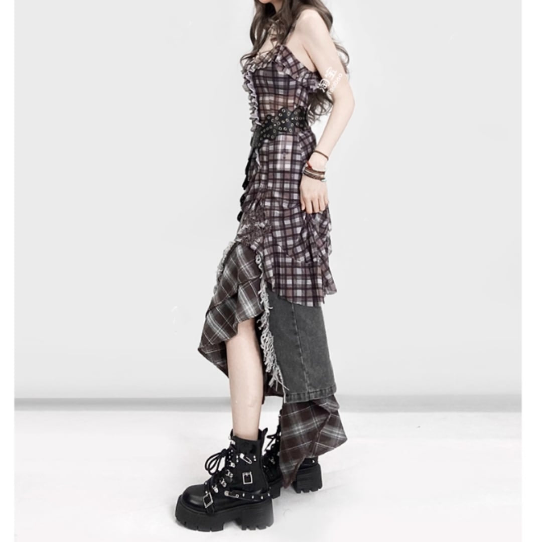 Layered denim skirt E7029