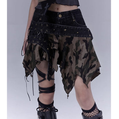 Irregular hem camouflage skirt E7031