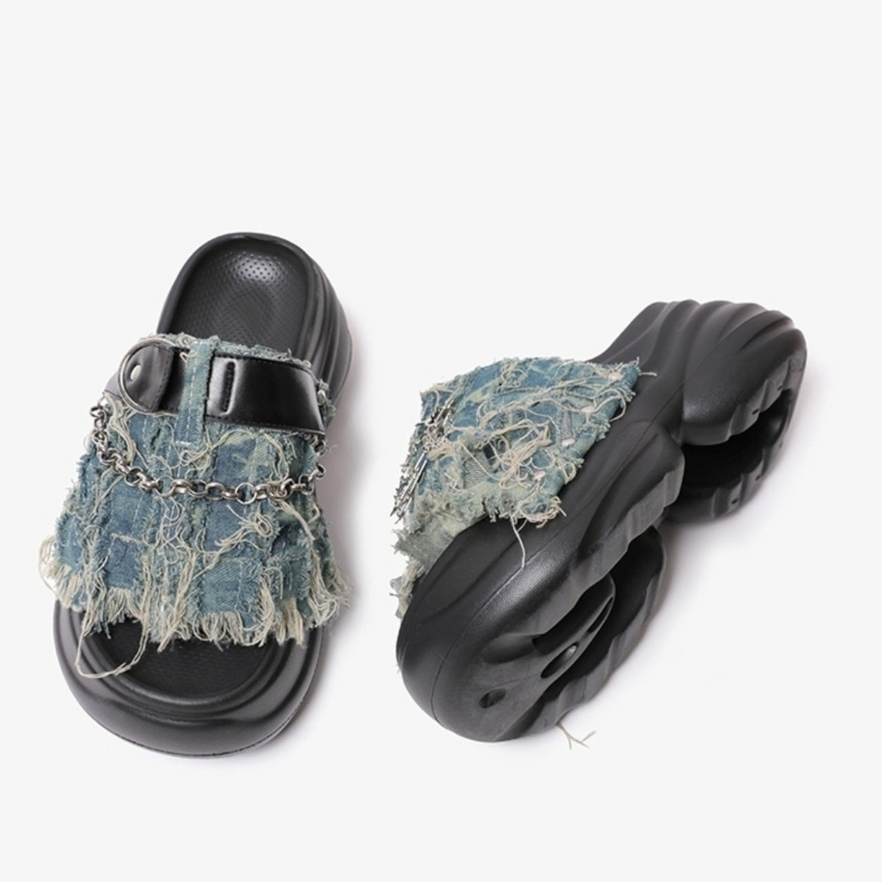 Asymmetric design denim sandals D0104