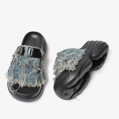 Asymmetric design denim sandals D0104