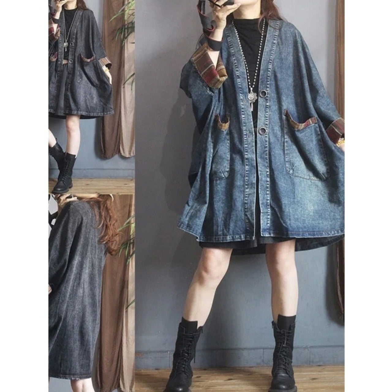 V neck denim coat D0096