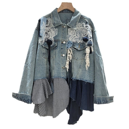 Lace Embroidery Denim Jacket D0063