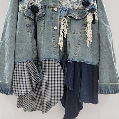 Lace Embroidery Denim Jacket D0063