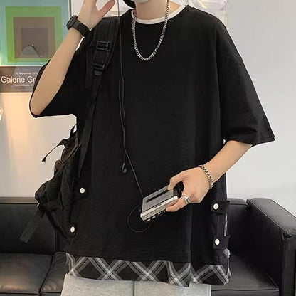 Fake layered short sleeve tops HL2483