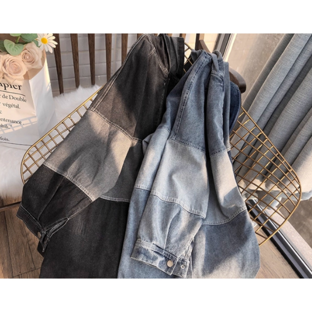 Bicolor hooded denim jacket D0080