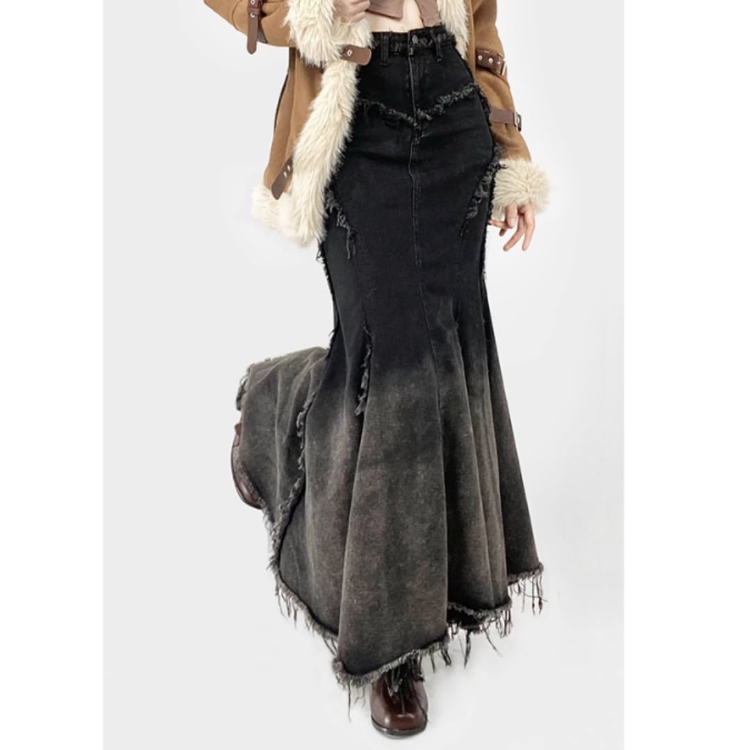 Fishtail denim skirt E7019