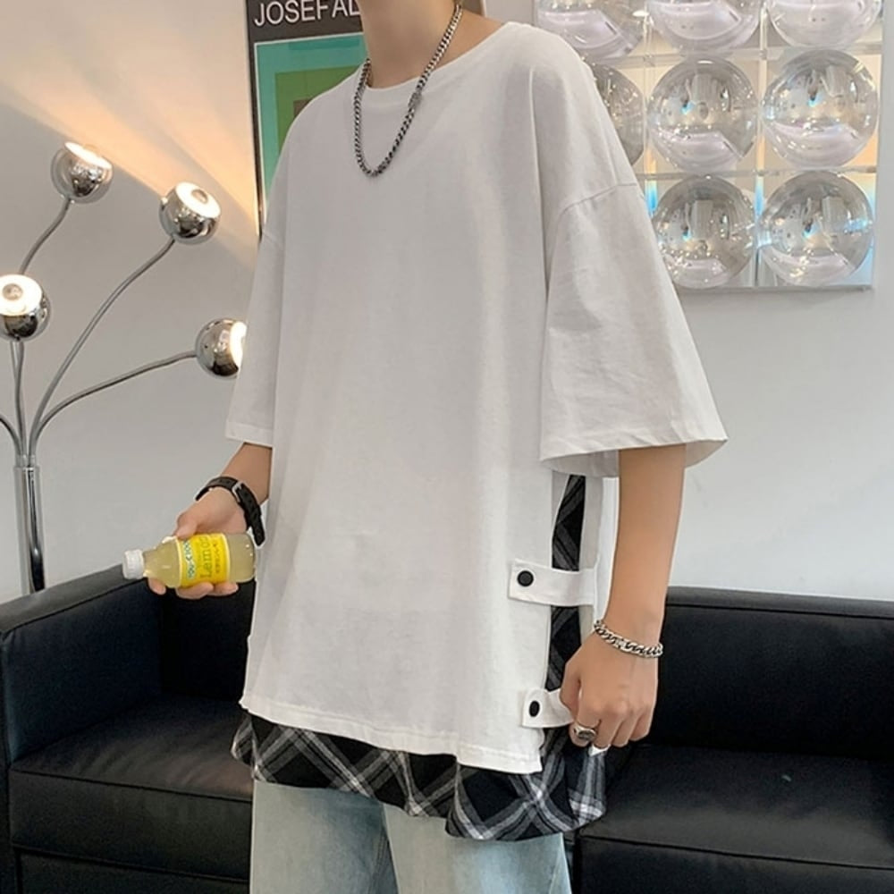 Faux layered short sleeve tops HL2555