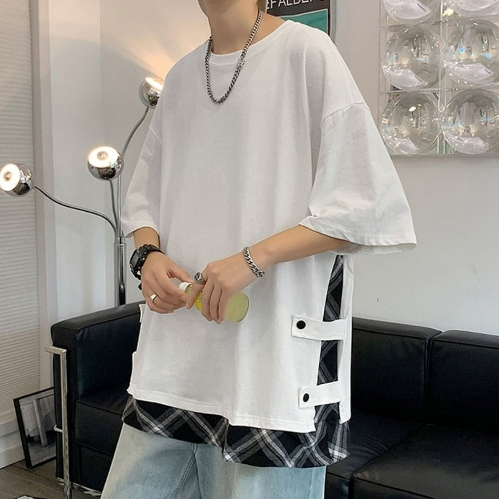 Faux layered short sleeve tops HL2555