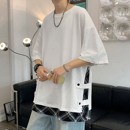 Faux layered short sleeve tops HL2555