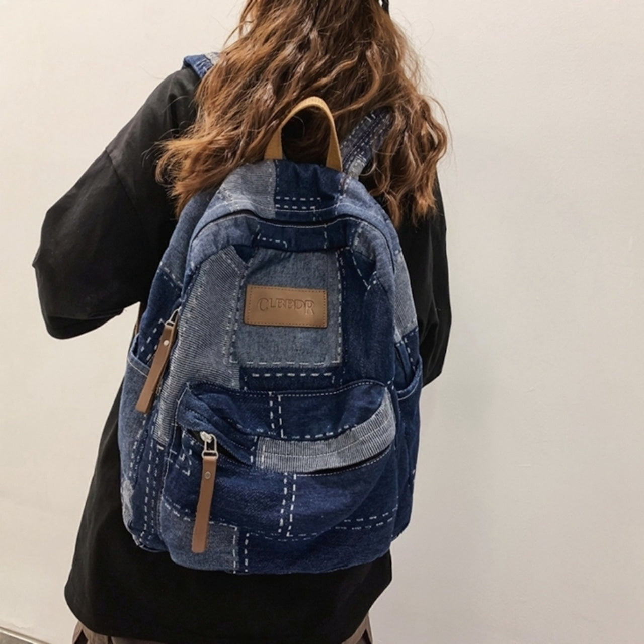 Patchwork Denim Backpack D0035