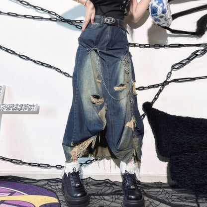 Safety pin design Denim skirt D0058