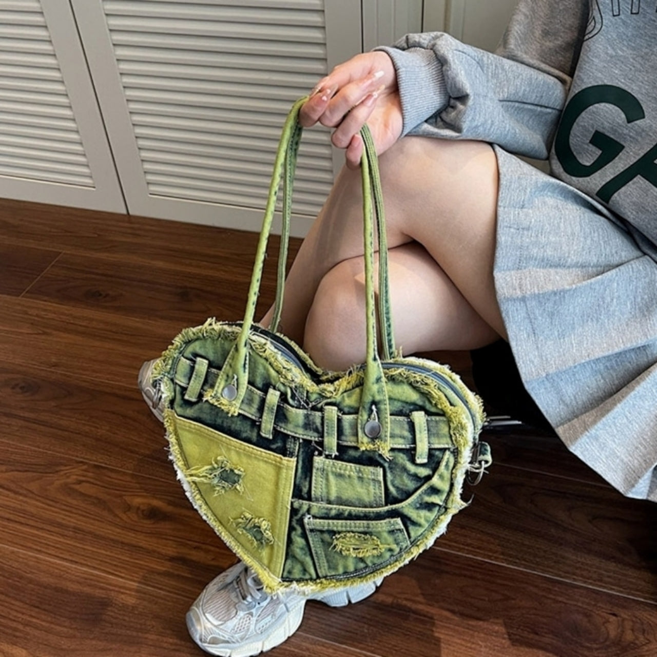 Heart Denim Tote Bag D0031