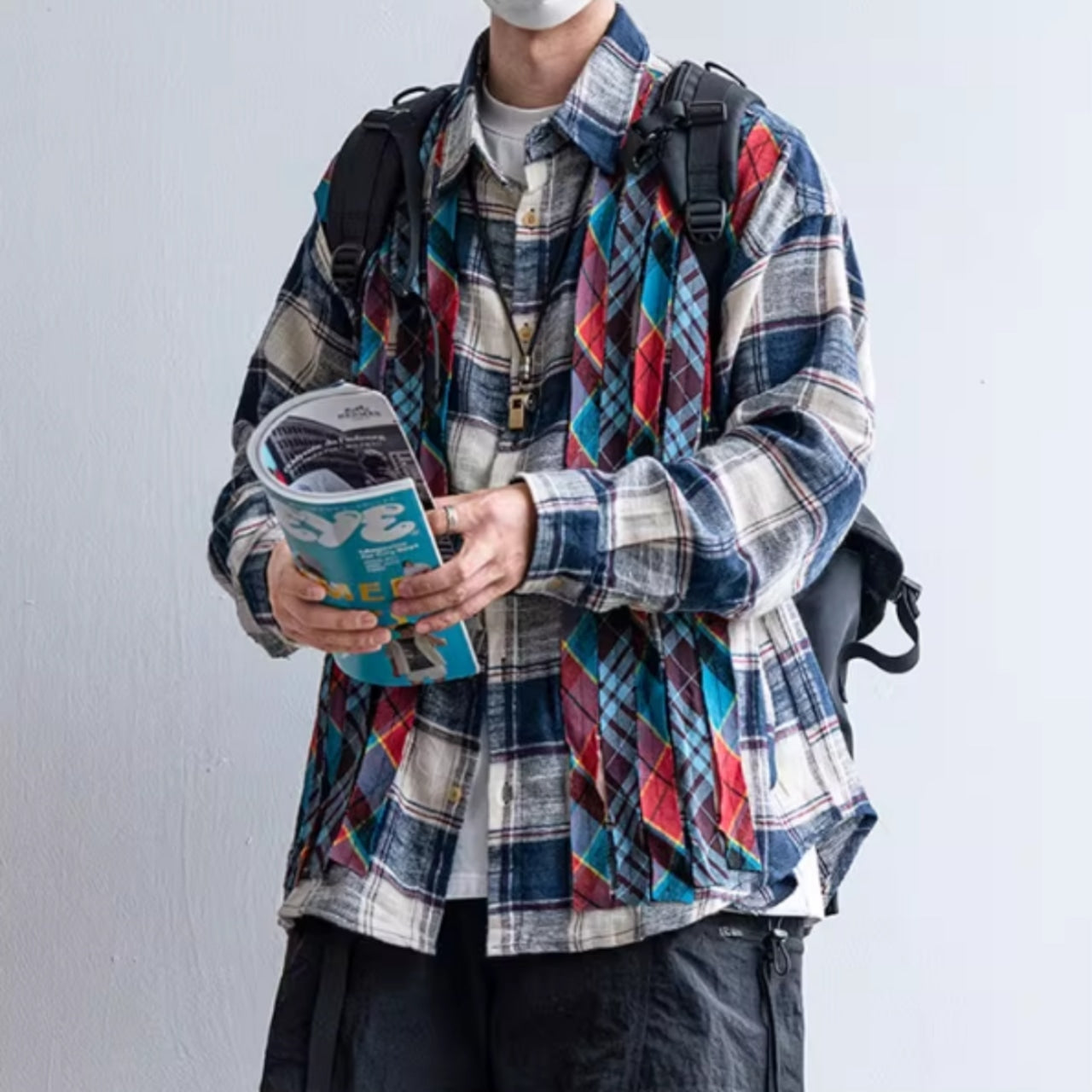 Contrast Color Check Shirt D0062