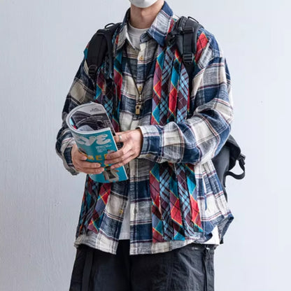 Contrast Color Check Shirt D0062