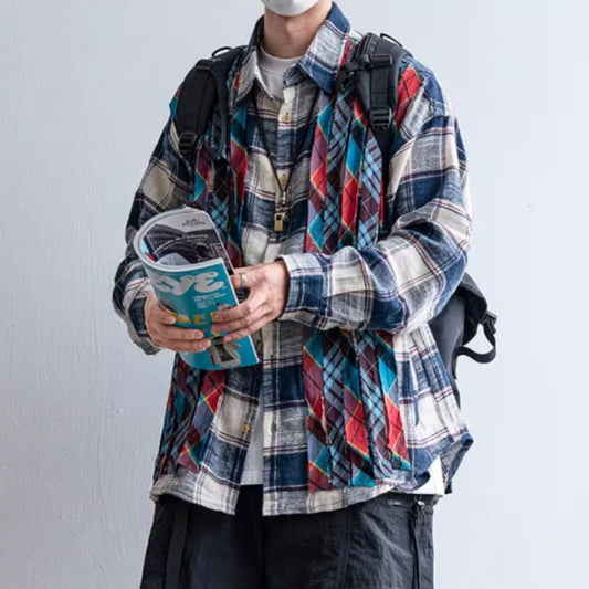 Contrast Color Check Shirt D0062