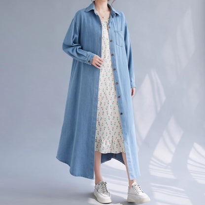 Long denim shirt one piece D0076