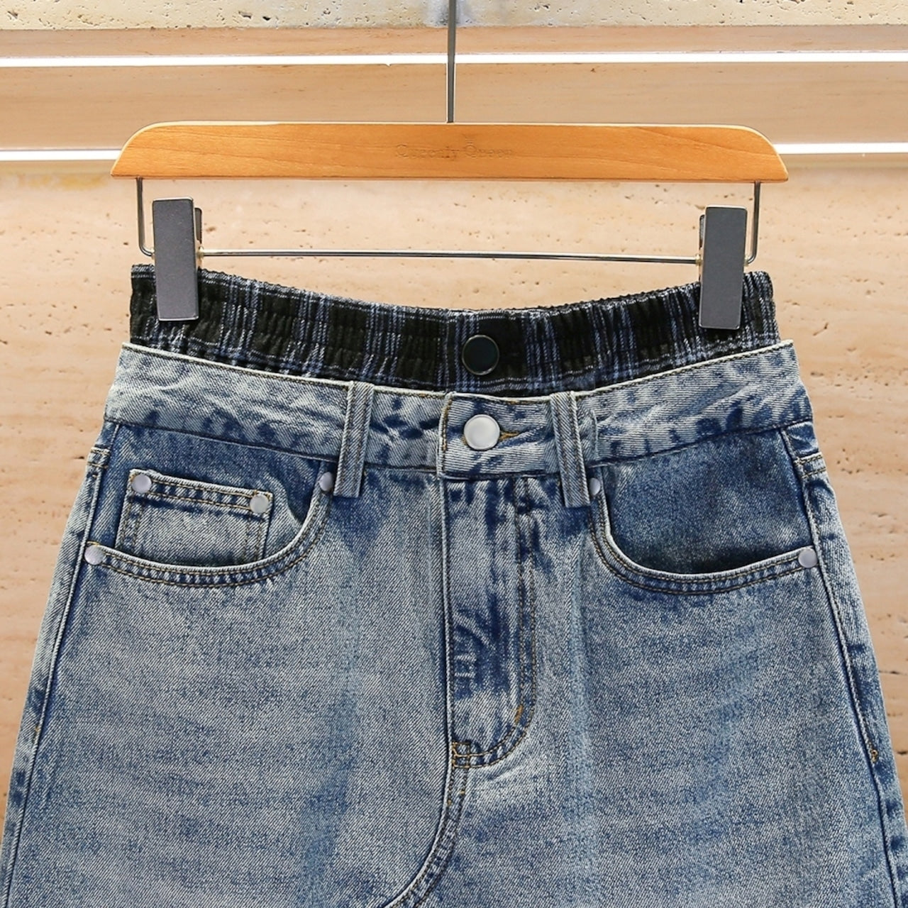 High Waist Plaid Denim Skirt D0056