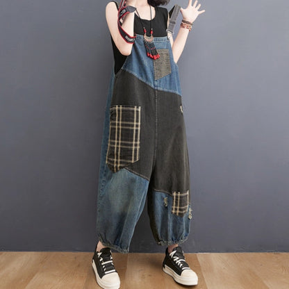 Mixed material overalls D0082