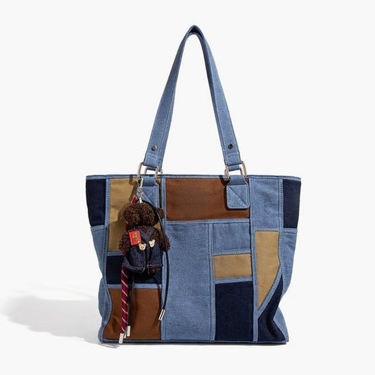 Blocking denim tote bag D0130