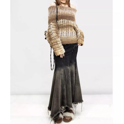 Fishtail denim skirt E7019