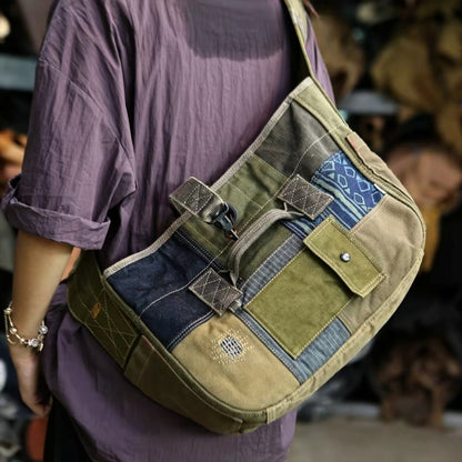 Patchwork Denim Messenger Bag D0033