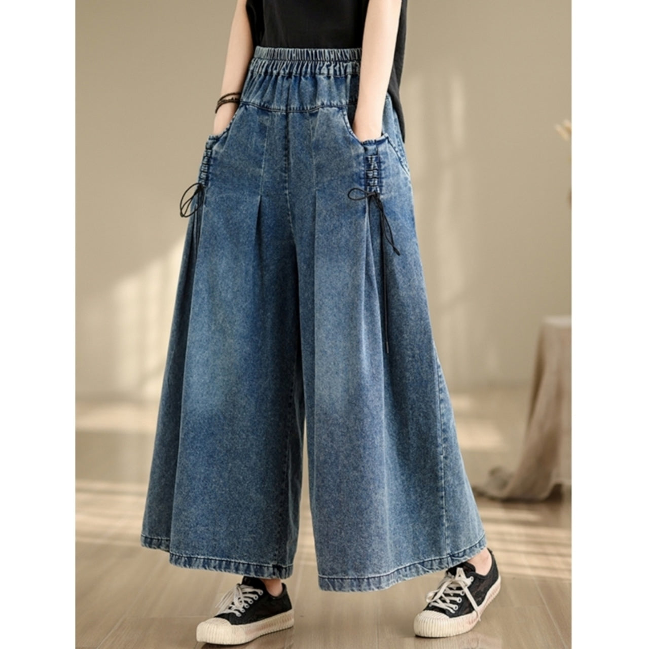 Wide baggy denim pants D0074