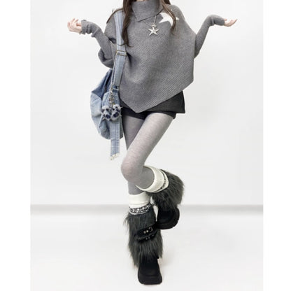 Irregular hem knit tops E7009