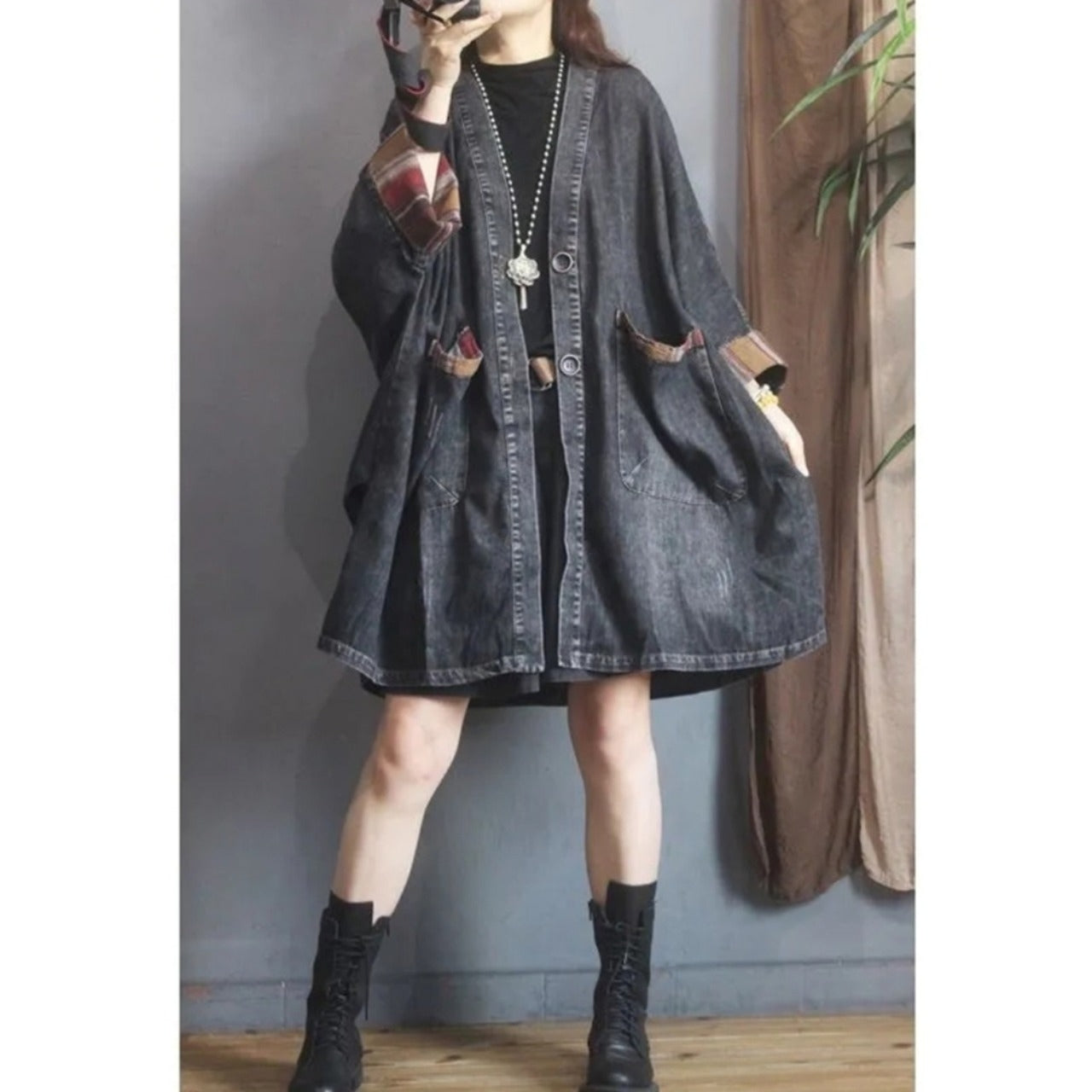 V neck denim coat D0096